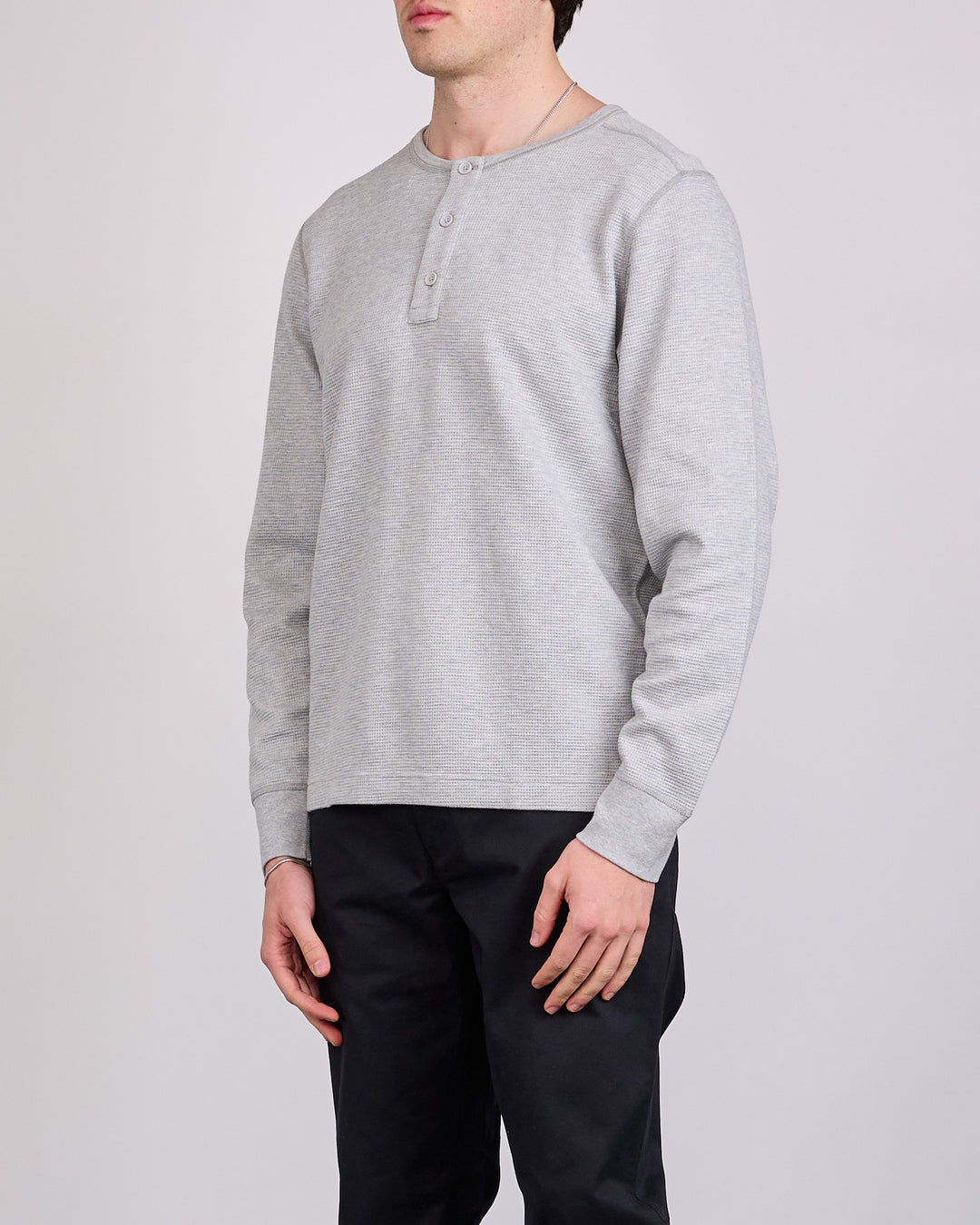 Reigning Champ Lightweight Waffle Standard Long Sleeve Henley Heather Grey