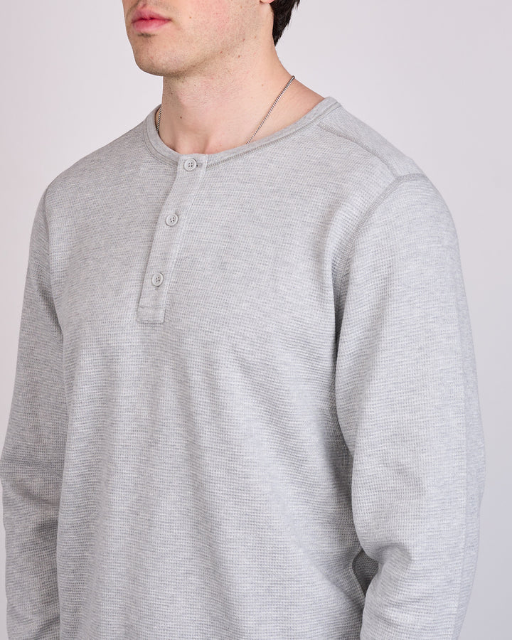 Reigning Champ Lightweight Waffle Standard Long Sleeve Henley Heather Grey