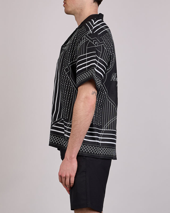 Reigning Champ Linen Arena Camp Collar Button Shirt Black-White