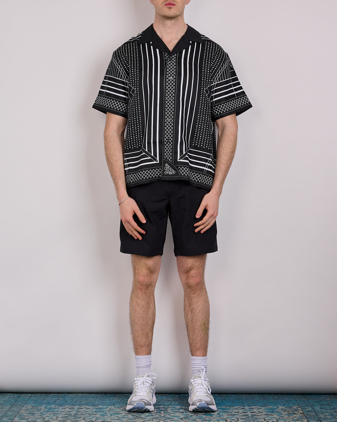 Reigning Champ Linen Arena Camp Collar Button Shirt Black-White