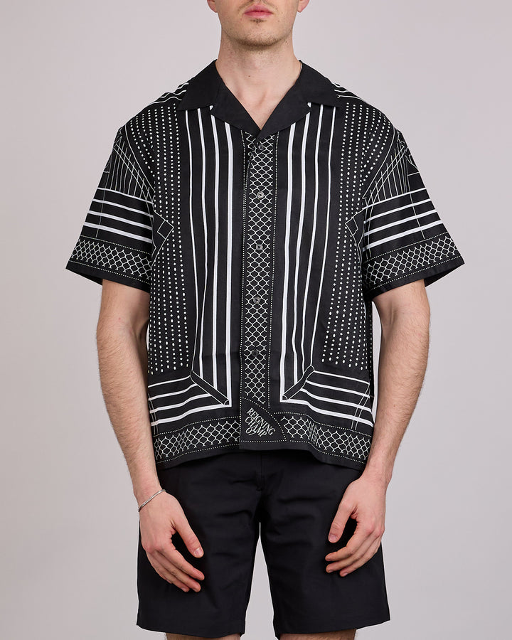 Reigning Champ Linen Arena Camp Collar Button Shirt Black-White