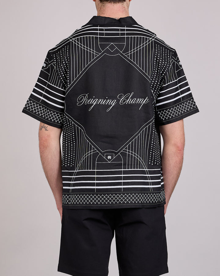 Reigning Champ Linen Arena Camp Collar Button Shirt Black-White