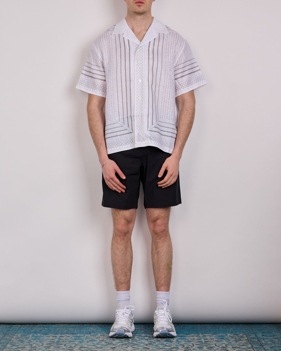 Reigning Champ Linen Arena Camp Collar Button Shirt White Concrete