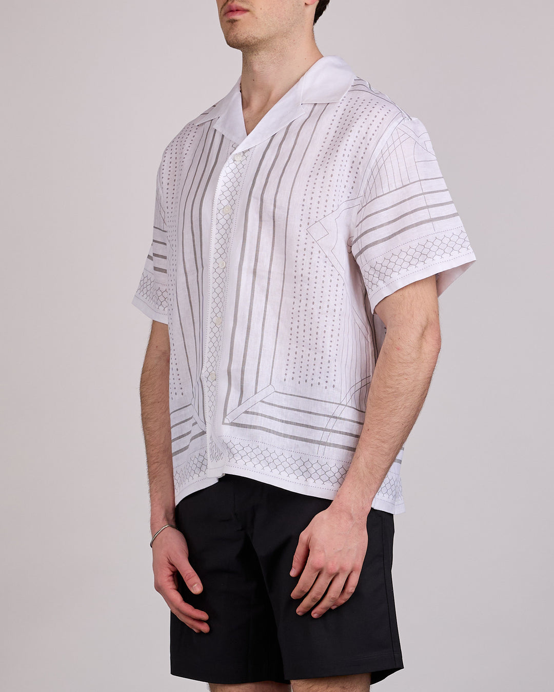 Reigning Champ Linen Arena Camp Collar Button Shirt White Concrete