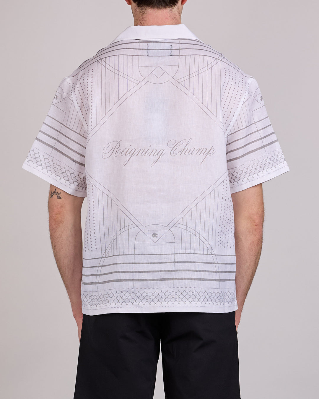 Reigning Champ Linen Arena Camp Collar Button Shirt White Concrete
