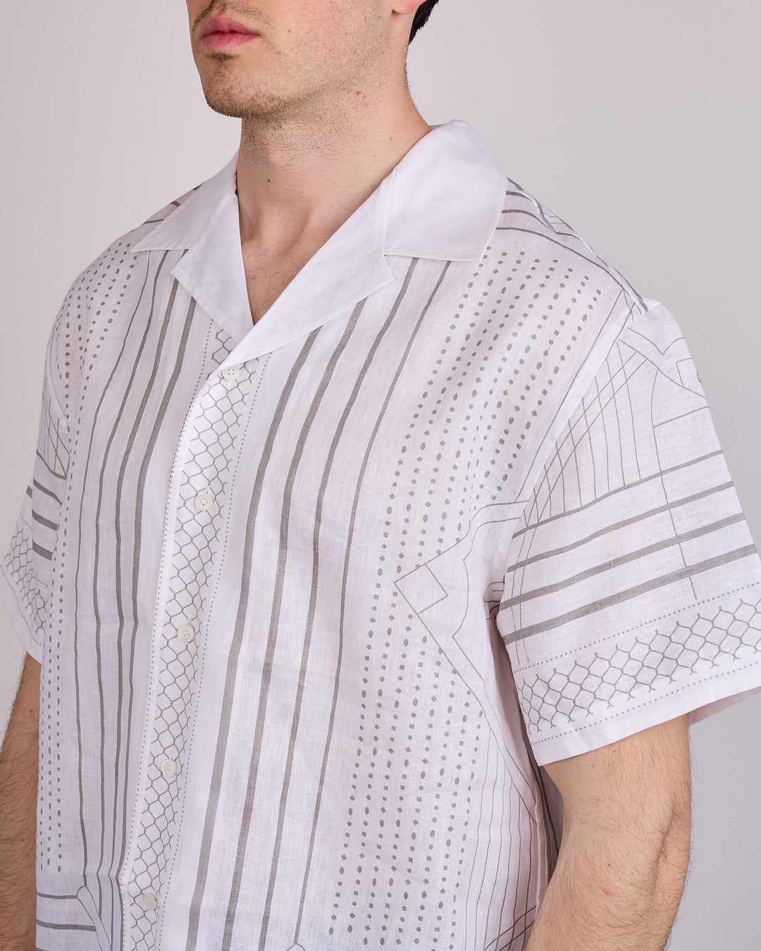 Reigning Champ Linen Arena Camp Collar Button Shirt White Concrete