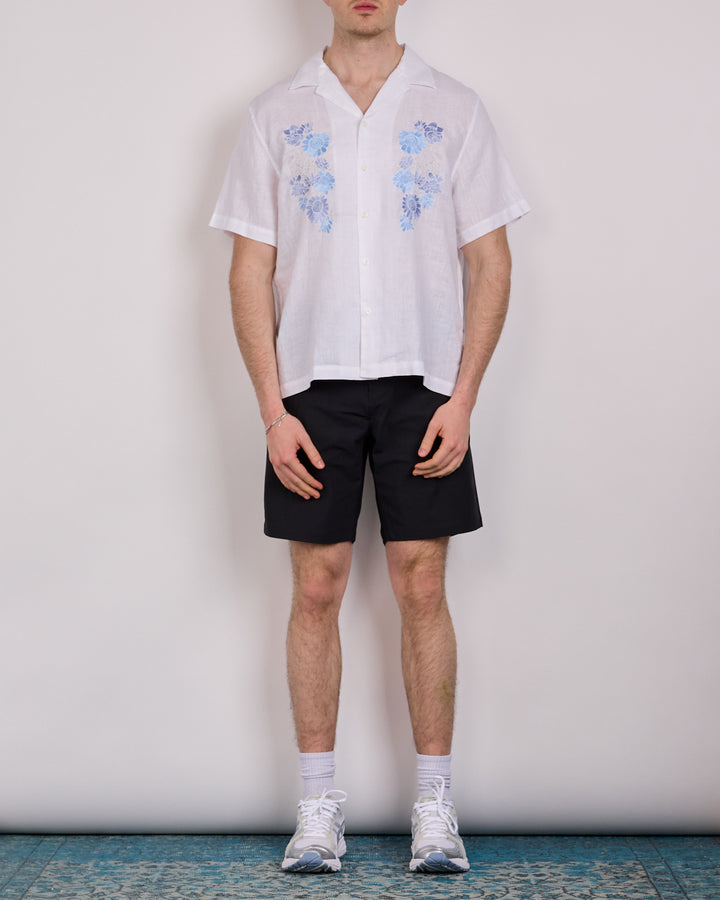 Reigning Champ Linen Floral Relaxed Camp Collar Button Shirt White Gulf