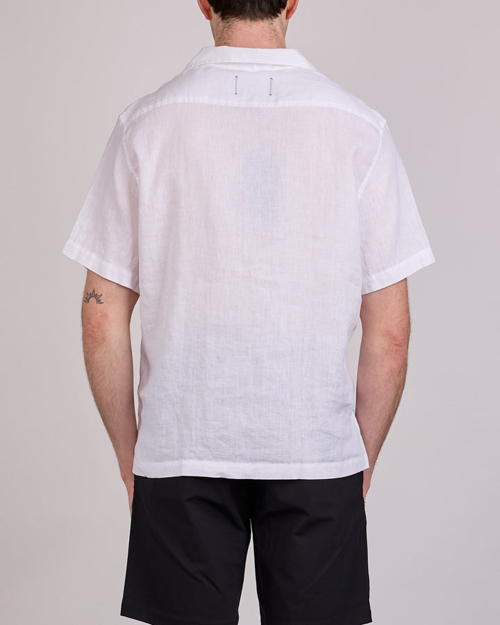 Reigning Champ Linen Floral Relaxed Camp Collar Button Shirt White Gulf