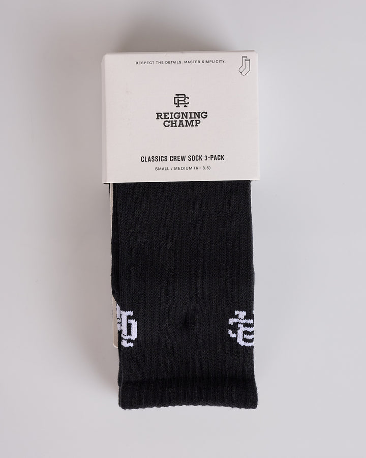 Reigning Champ Men's Knit 3-Pack Classic Crew Sock Black