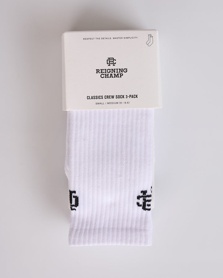 Reigning Champ Men's Knit 3-Pack Classic Crew Sock White