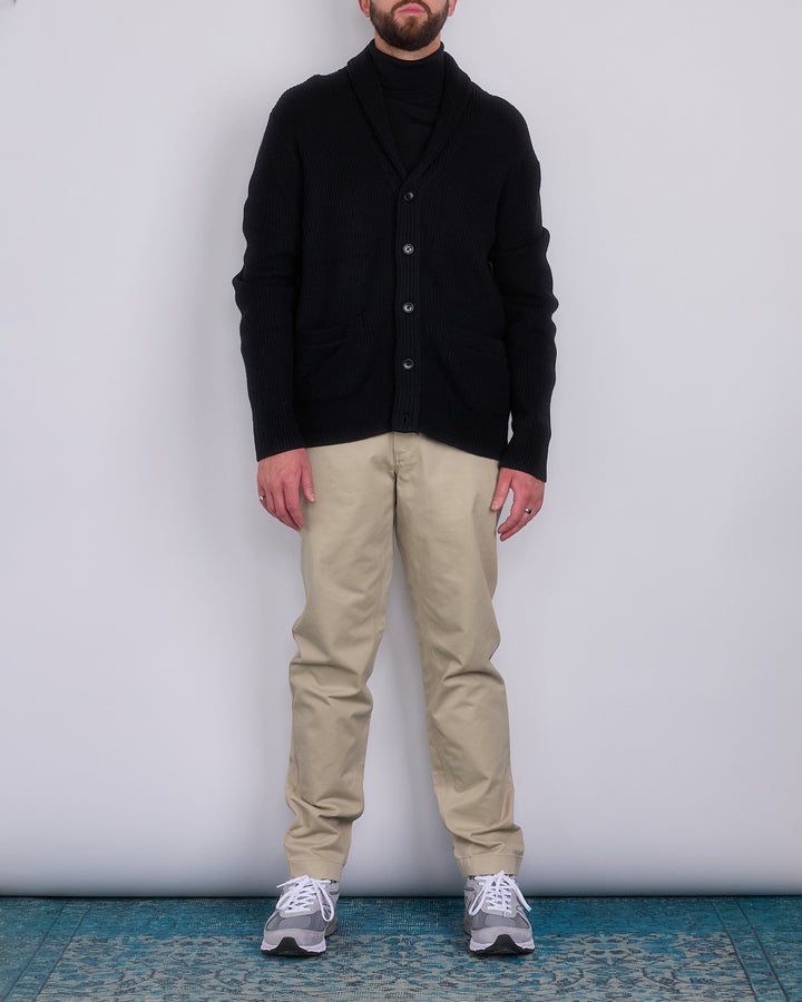 Reigning Champ Merino Rib Vinnie Shawl Cardigan Black