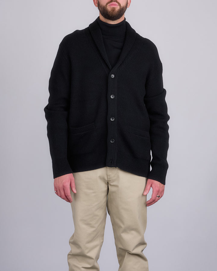 Reigning Champ Merino Rib Vinnie Shawl Cardigan Black