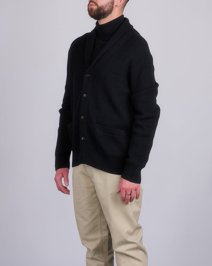 Reigning Champ Merino Rib Vinnie Shawl Cardigan Black