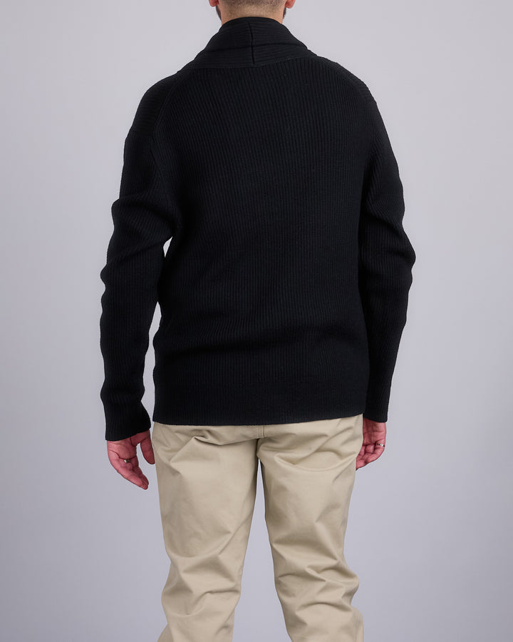 Reigning Champ Merino Rib Vinnie Shawl Cardigan Black