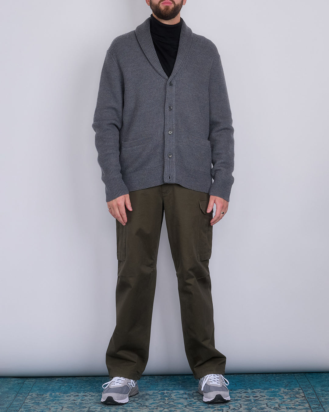 Reigning Champ Merino Rib Vinnie Shawl Cardigan Heather Carbon