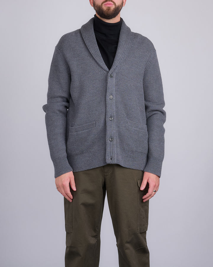 Reigning Champ Merino Rib Vinnie Shawl Cardigan Heather Carbon