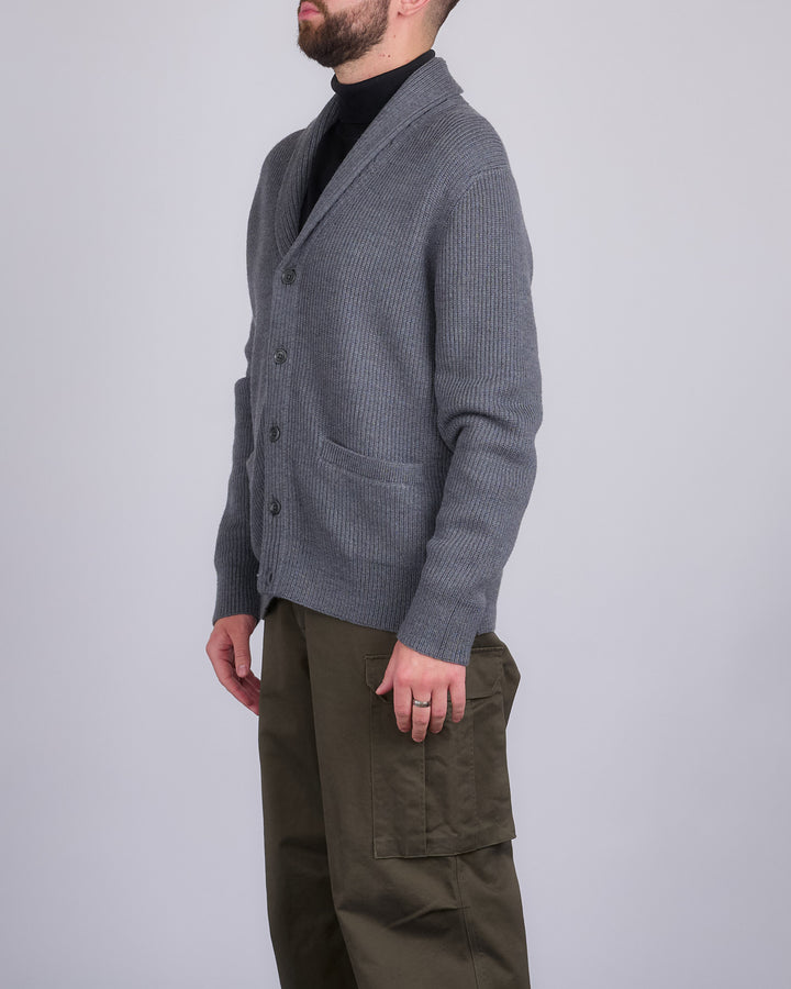 Reigning Champ Merino Rib Vinnie Shawl Cardigan Heather Carbon