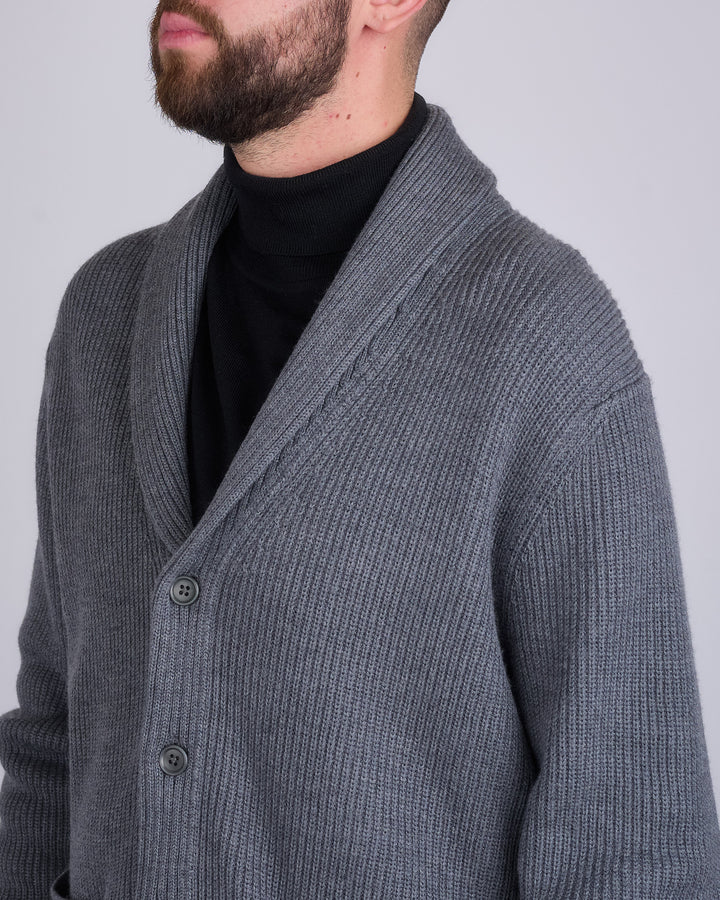 Reigning Champ Merino Rib Vinnie Shawl Cardigan Heather Carbon