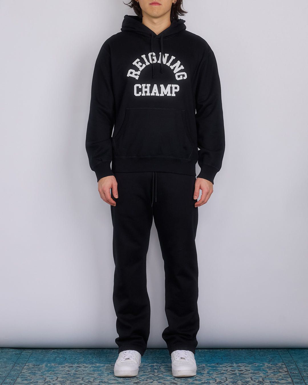 Reigning Champ Midweight Arch Logo Hoodie Black