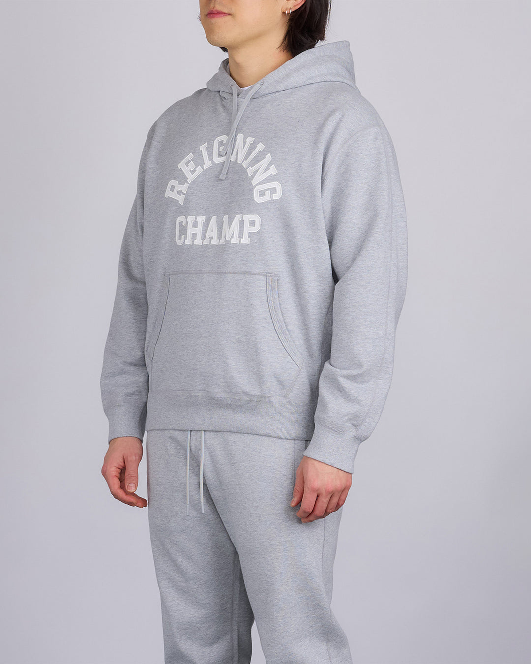 Reigning Champ Midweight Arch Logo Hoodie Heather Grey