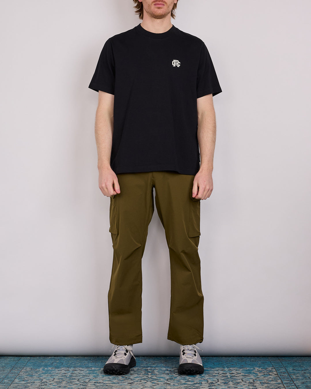 Reigning Champ Midweight Jersey Felt Monogram OG T-Shirt Black-White