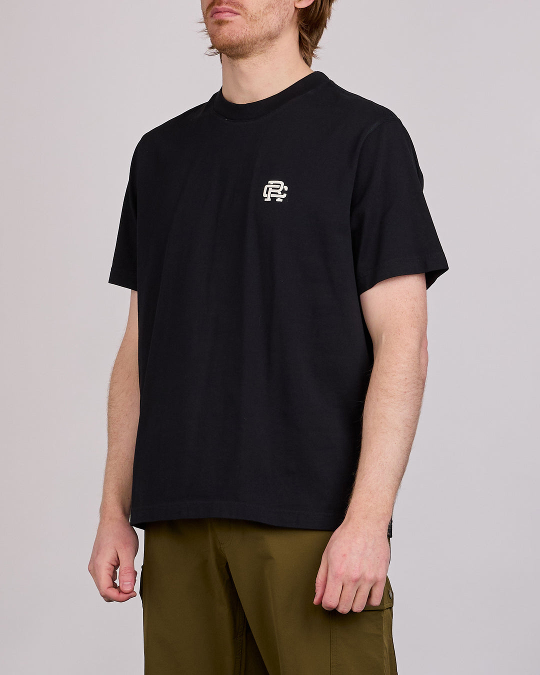 Reigning Champ Midweight Jersey Felt Monogram OG T-Shirt Black-White