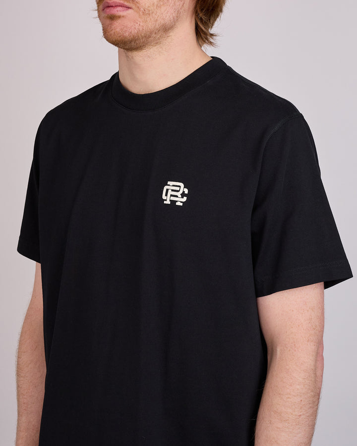 Reigning Champ Midweight Jersey Felt Monogram OG T-Shirt Black-White