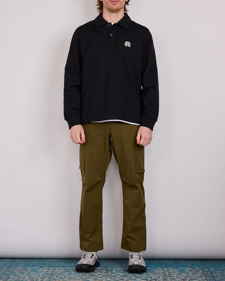 Reigning Champ Midweight Terry Monogram Rugby Shirt Black-White