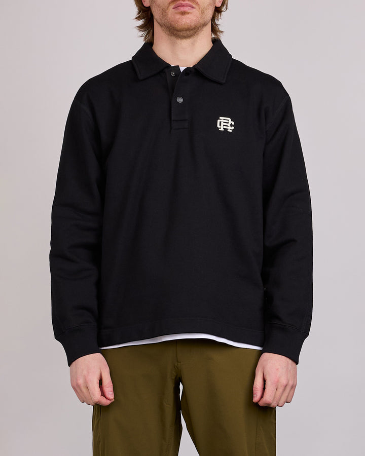 Reigning Champ Midweight Terry Monogram Rugby Shirt Black-White