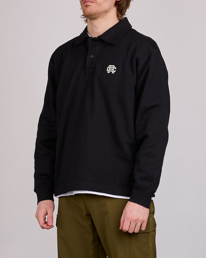 Reigning Champ Midweight Terry Monogram Rugby Shirt Black-White
