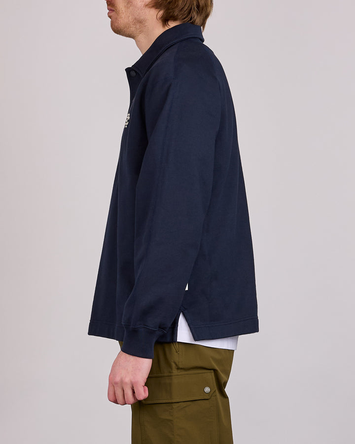 Reigning Champ Midweight Terry Monogram Rugby Shirt Navy-White