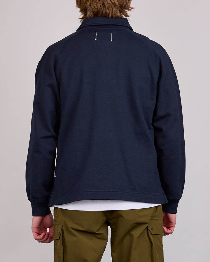 Reigning Champ Midweight Terry Monogram Rugby Shirt Navy-White