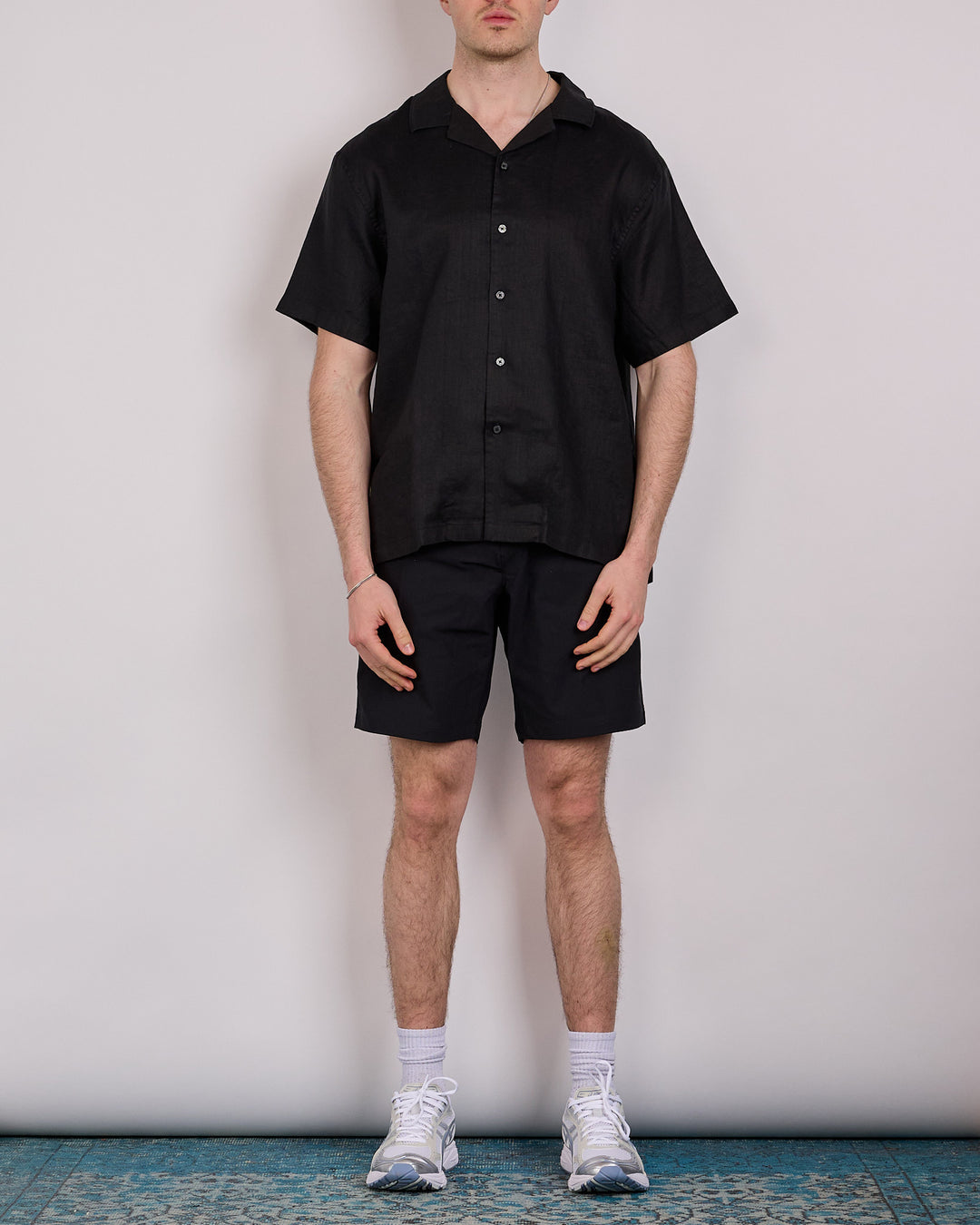 Reigning Champ Retreat Linen Camp Collar Button Shirt Black