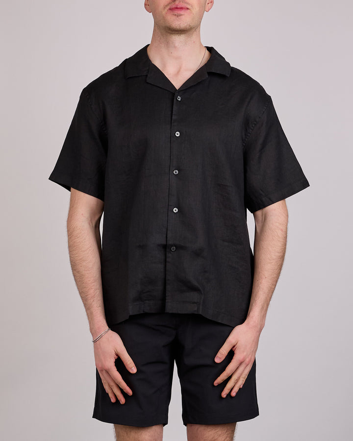 Reigning Champ Retreat Linen Camp Collar Button Shirt Black