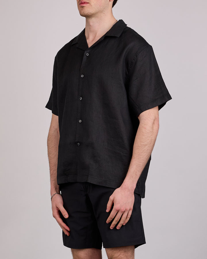 Reigning Champ Retreat Linen Camp Collar Button Shirt Black