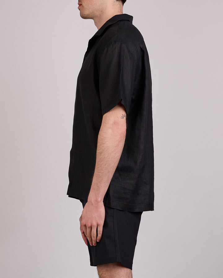 Reigning Champ Retreat Linen Camp Collar Button Shirt Black