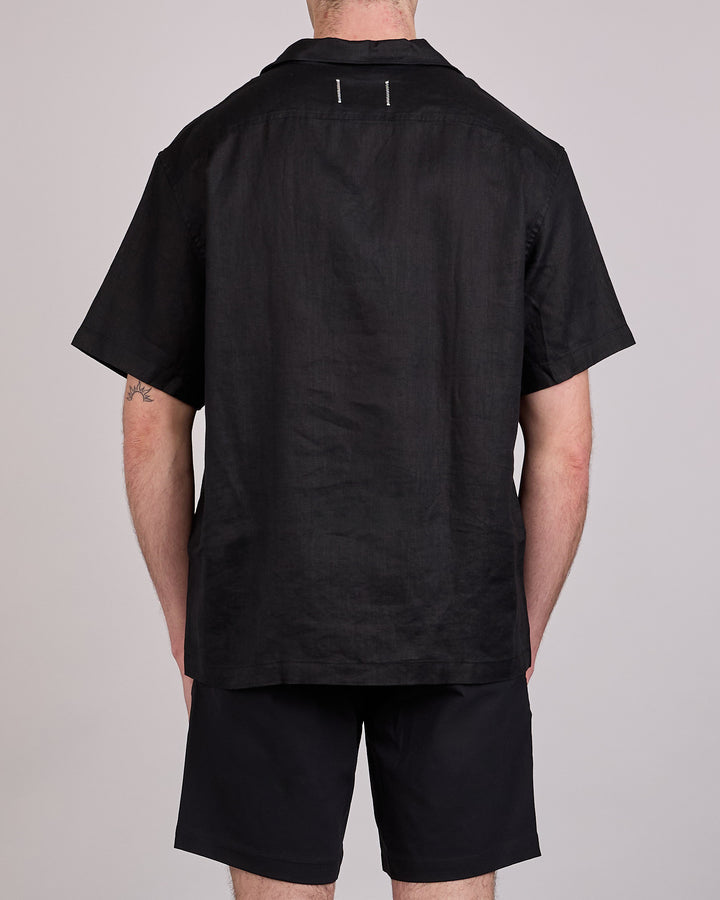 Reigning Champ Retreat Linen Camp Collar Button Shirt Black