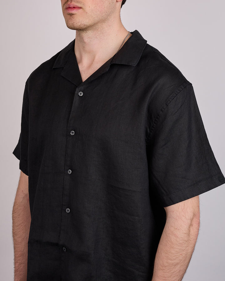 Reigning Champ Retreat Linen Camp Collar Button Shirt Black