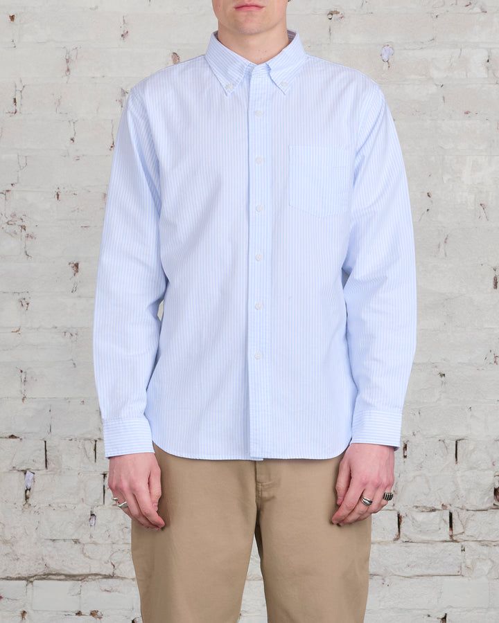 Reigning Champ Windsor Long Sleeve Oxford Button Shirt White Blue