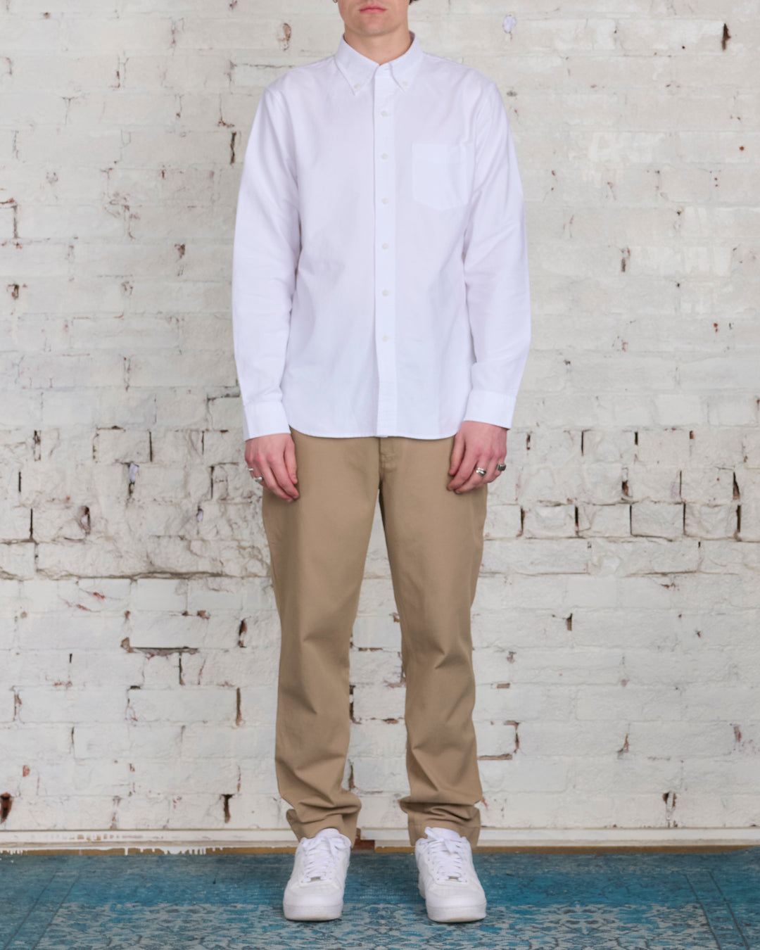 Reigning Champ Windsor Long Sleeve Oxford Button Shirt White