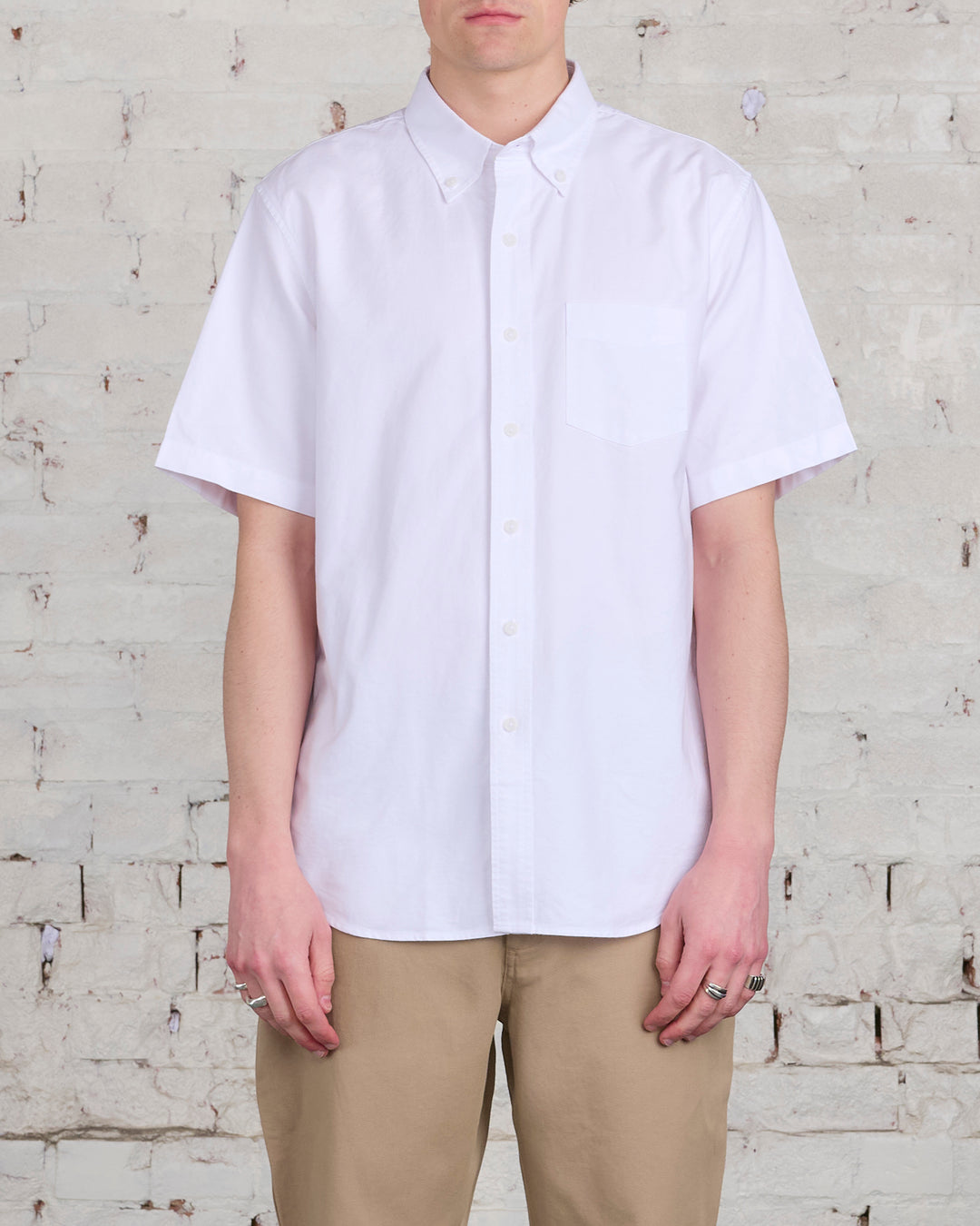 Reigning Champ Windsor Short Sleeve Oxford Button Shirt White