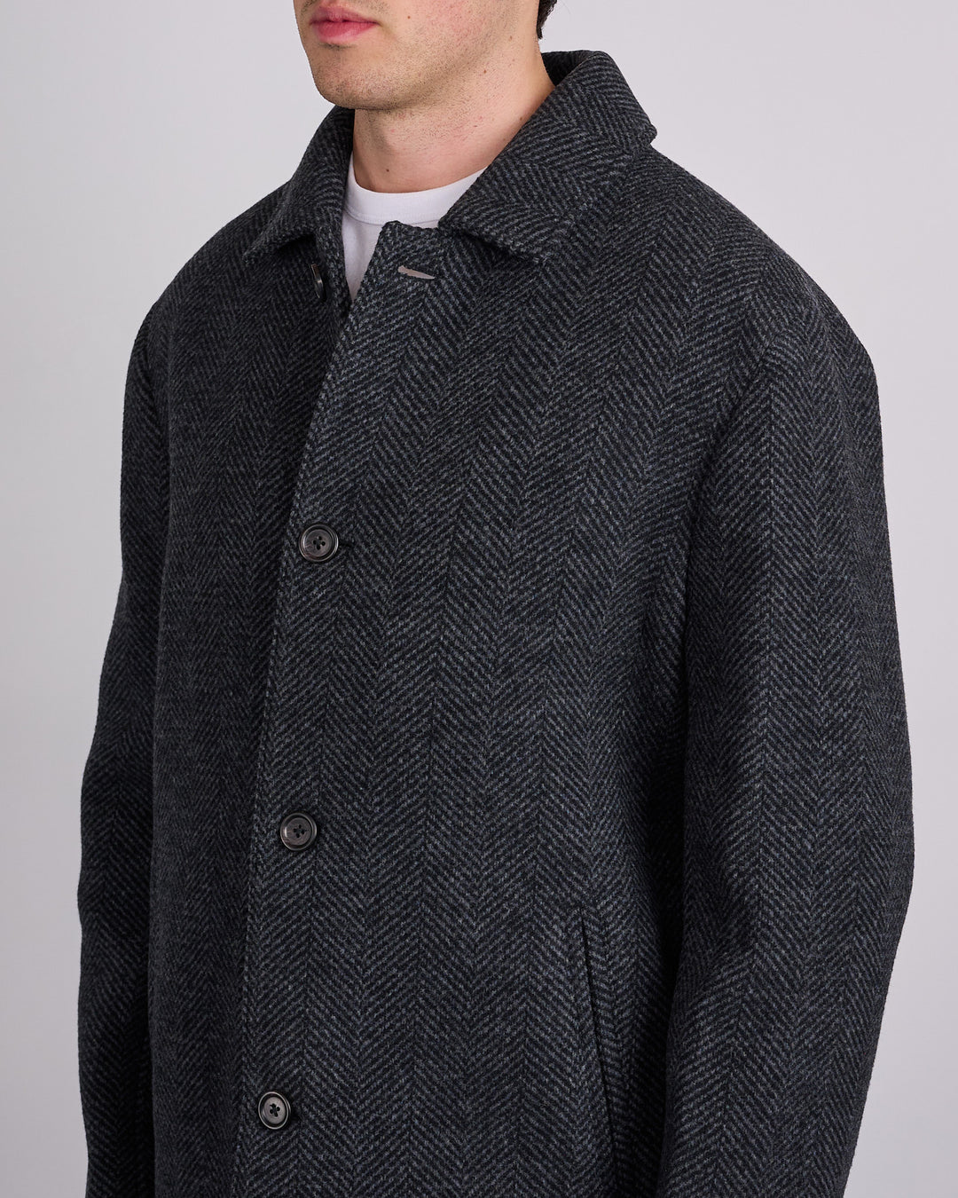 Reigning Champ Wool Herringbone Scout Coat Black-Grey