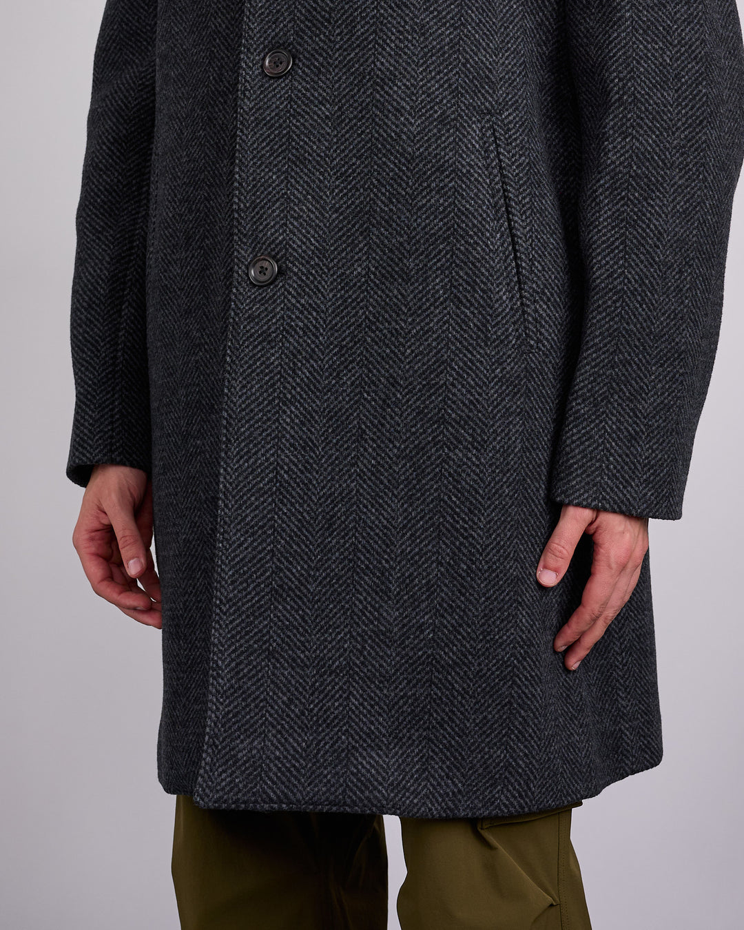 Reigning Champ Wool Herringbone Scout Coat Black-Grey