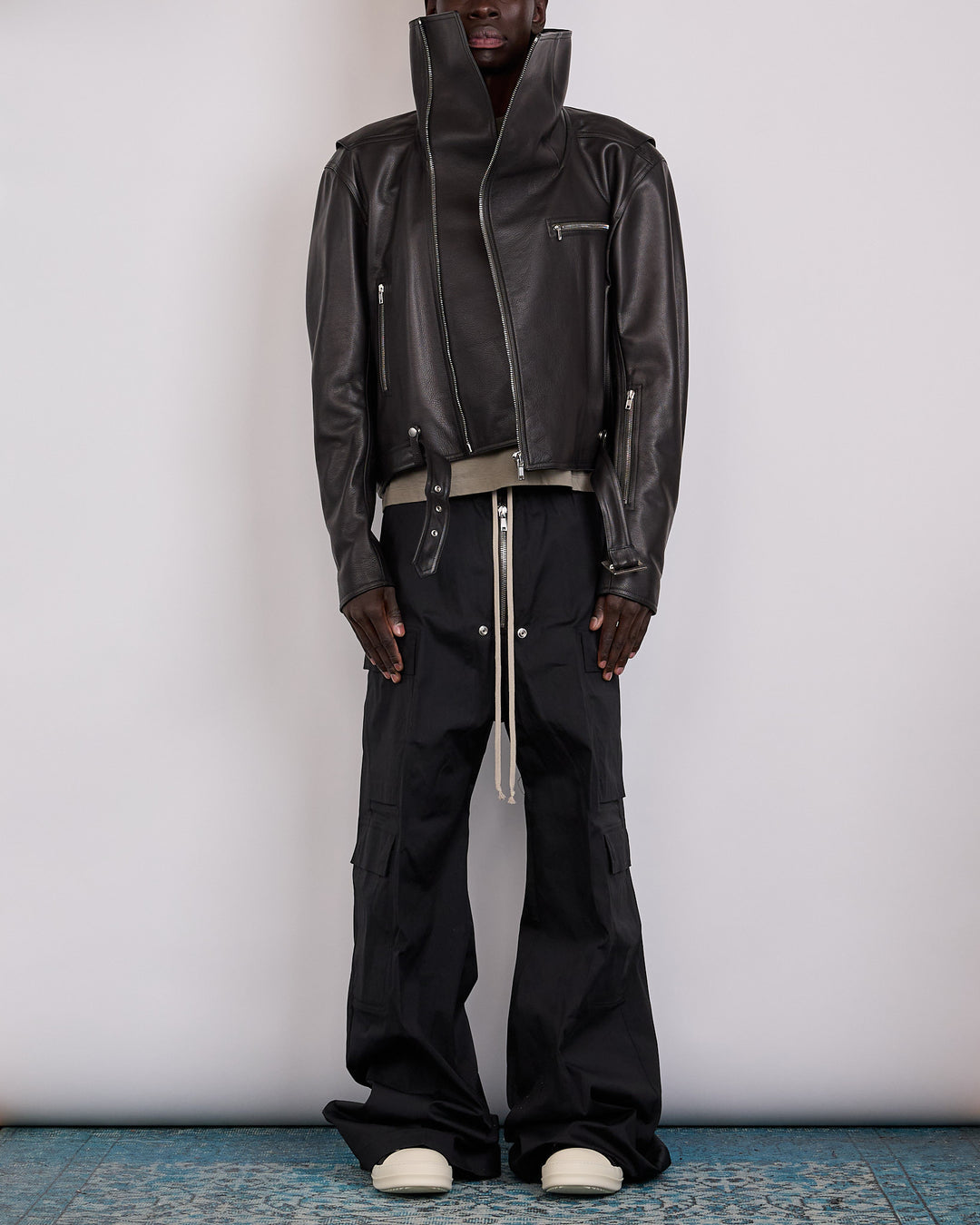 Rick Owens Biker Jumbo Stooges Leather Jacket Grainy Cow Black