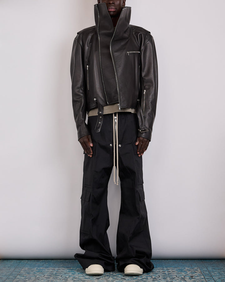 Rick Owens Biker Jumbo Stooges Leather Jacket Grainy Cow Black