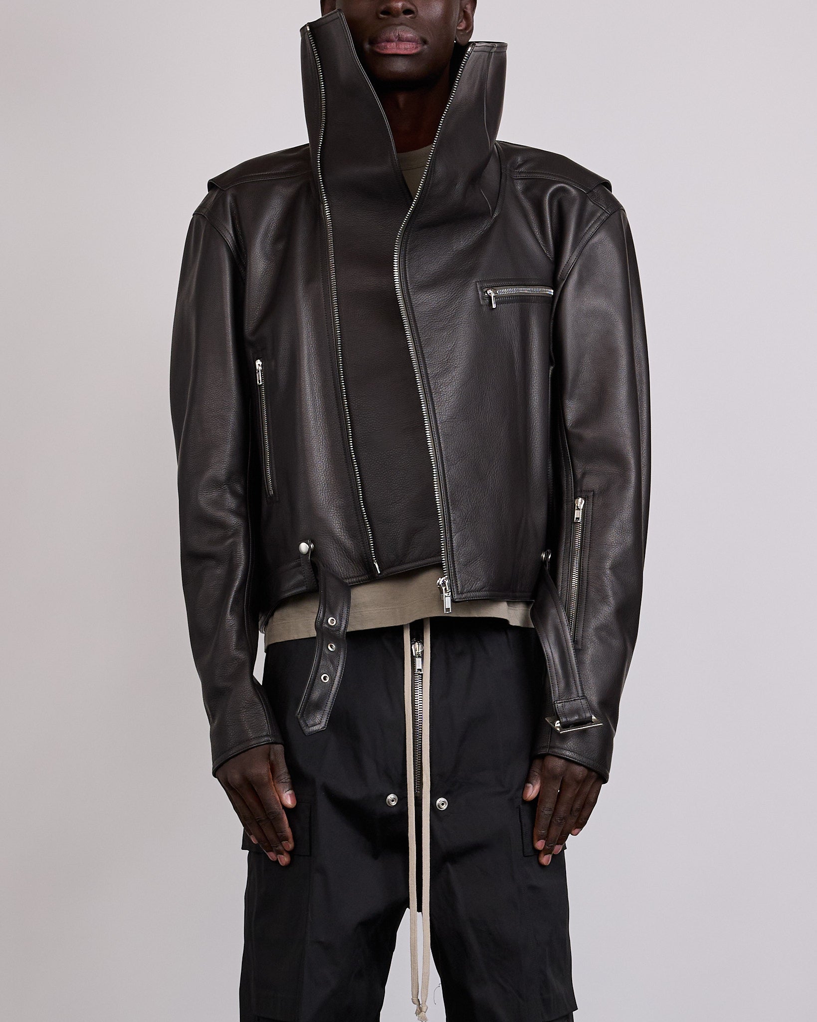 Rick Owens ライダース Rick Owens Biker Jumbo Stooges Leather Jacket Grainy Cow Black