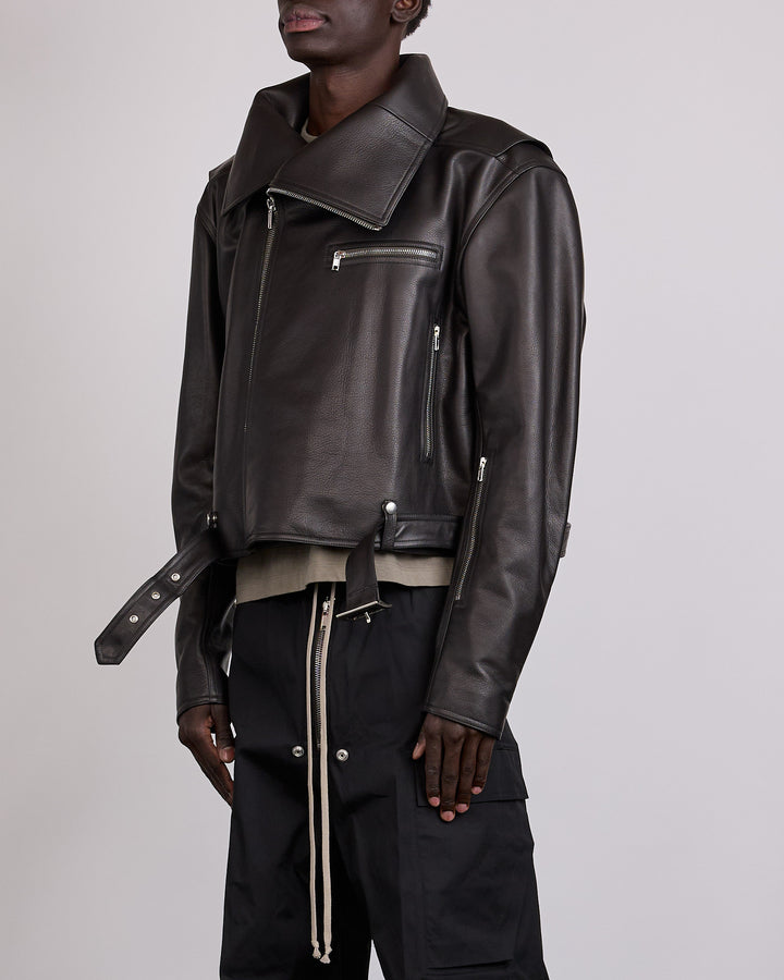 Rick Owens Biker Jumbo Stooges Leather Jacket Grainy Cow Black