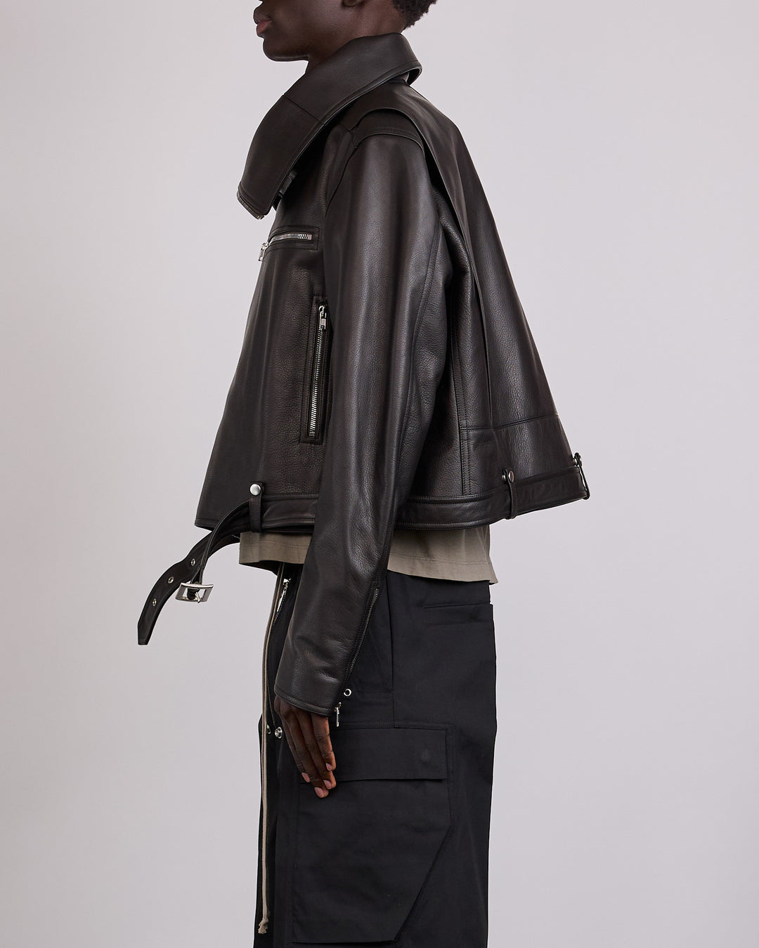 Rick Owens Biker Jumbo Stooges Leather Jacket Grainy Cow Black