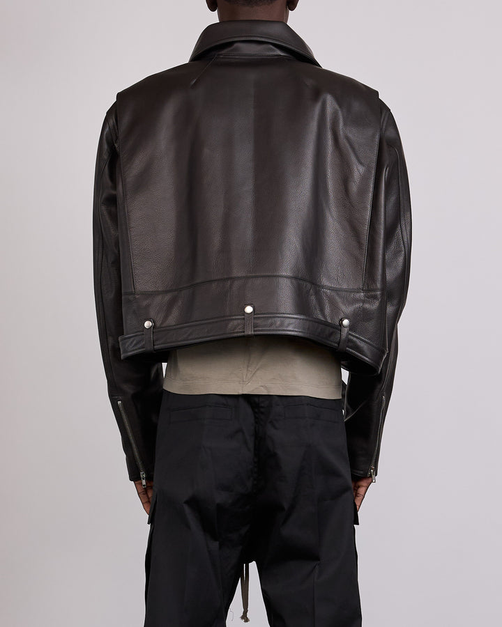 Rick Owens Biker Jumbo Stooges Leather Jacket Grainy Cow Black