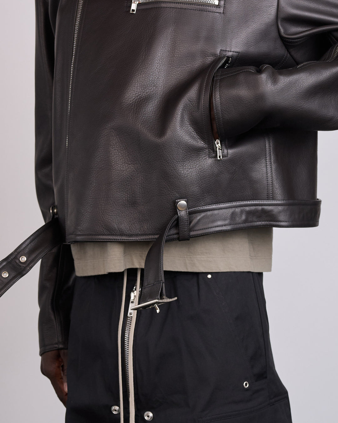 Rick Owens Biker Jumbo Stooges Leather Jacket Grainy Cow Black